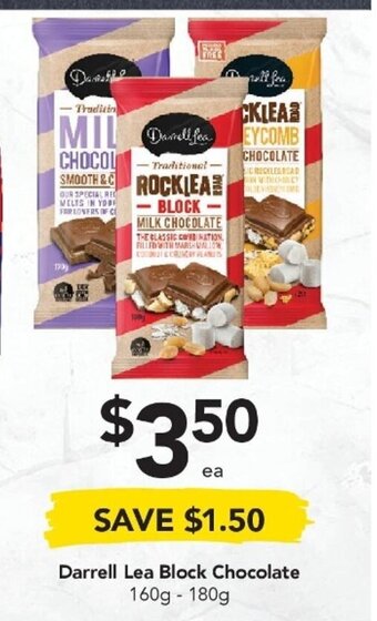 Drakes Darrell Lea Block Chocolate 160g-180g offer