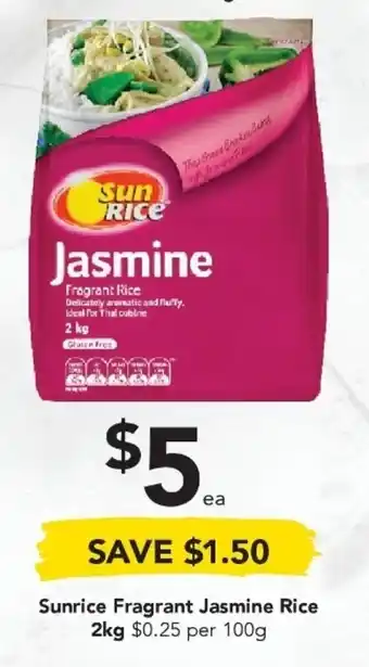 Drakes Sunrice Fragrant Jasmine Rice 2kg offer