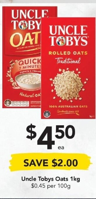 Drakes Uncle Tobys Oats 1kg offer