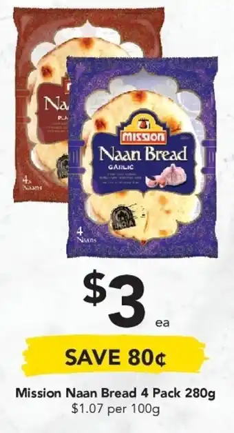 Drakes Mission Naan Bread 4 Pack 280g offer
