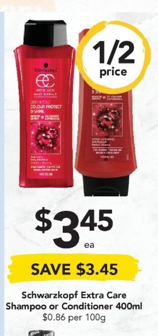Drakes Schwarzkopf Extra Care Shampoo or Conditioner 400ml offer