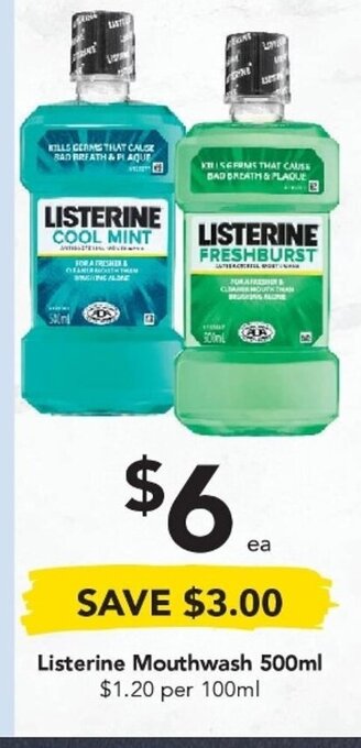 Drakes Listerine Mouthwash 500ml offer