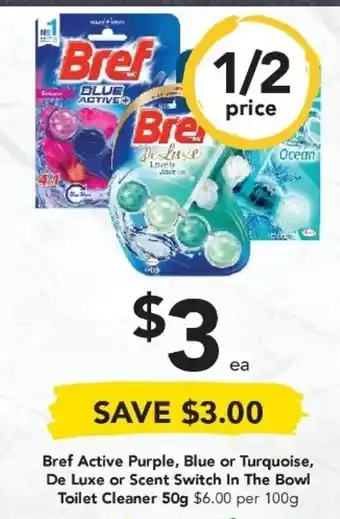 Drakes Bref Active Purple, Blue or Turquoise, De Luxe or Scent Switch In The Bowl Toilet Cleaner 50g offer