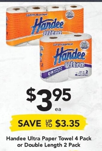 Drakes Handee Ultra Paper Towel 4 Pack or Double Length 2 Pack offer