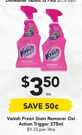 Drakes Vanish Preen Stain Remover Oxi Action Trigger 375ml offer