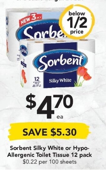 Drakes Sorbent Silky White or Hypo-Allergenic Toilet Tissue 12 Pack offer