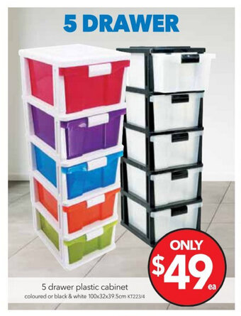 Cheap as Chips 5 Drawer Plastic Cabinet 100x32x39.5cm offer