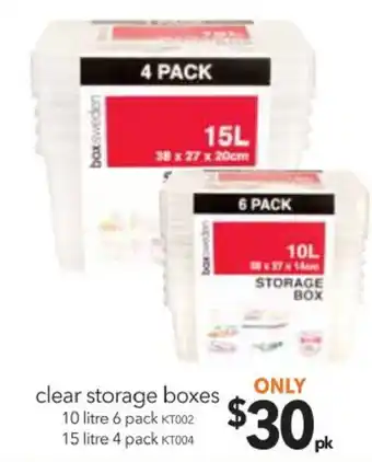 Clear Storage Boxes 10 Litre 6 Pack - KT002 / 15 Litre 4 Pack - KT004