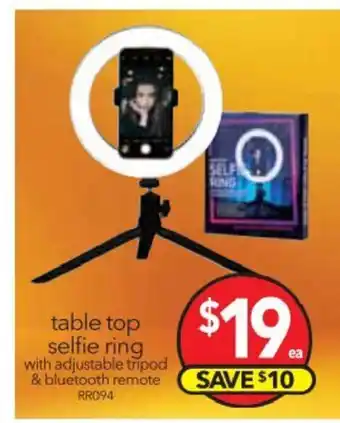 Cheap as Chips Table Top Selfie Ring with Adjustable Tripod & Bluetooth Remote - RR094 offer