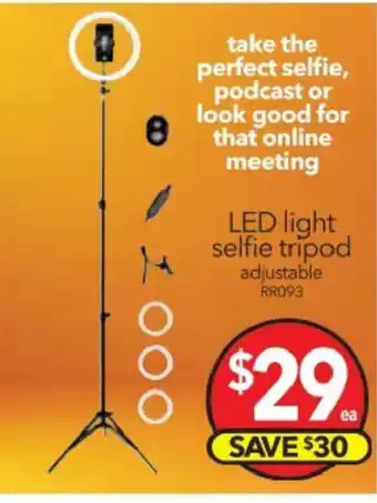 Cheap as Chips LED Light Selfie Tripod Adjustable - RR093 offer
