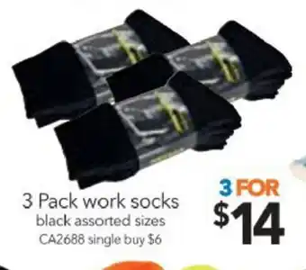 Cheap as Chips 3 Pack Work Socks Black Assorted Sizes offer