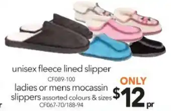 Cheap as Chips Unisex Fleece Lined Slipper - CF089-100 / Ladies or Mens Mocassin Slipper offer