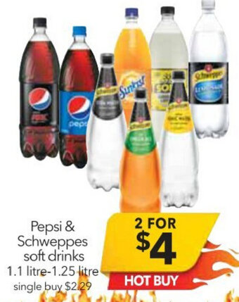 Cheap as Chips Pepsi & Schweppes Soft Drinks 1.1 Litre - 1.25 Litre offer