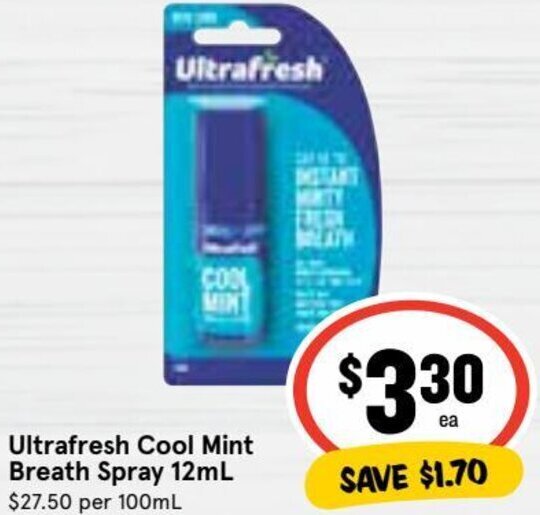 Ultrafresh Cool Mint Breath Spray 12ml offer at Ritchies