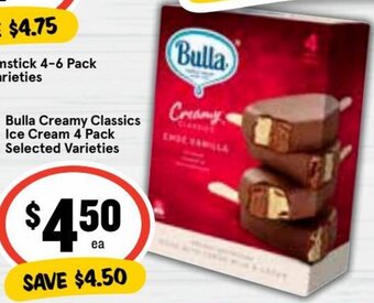 Ritchies Bulla Creamy Classics Ice Cream 4 Pack offer