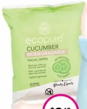 Priceline Ecopure Cucumber Biodegradable Facial Wipes 25 Wipes offer