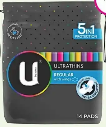 Priceline U By Kotex 5in1 Ultrathins Regular With Wings 14 Pads offer
