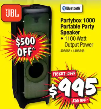 JB Hi-Fi JBL Partybox 1000 Portable Party Speaker 1100 Watt offer