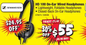 JB Hi-Fi Sennheiser HD 100 On-Ear Wired Headphones offer