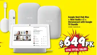 JB Hi-Fi Google Nest Hub Max + Nest Audio x2 + Chromecast with Google TV Bundle offer
