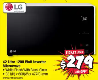 JB Hi-Fi LG - 42 Litre 1200 Watt Inverter Microwave - 981568/MS42960WS offer