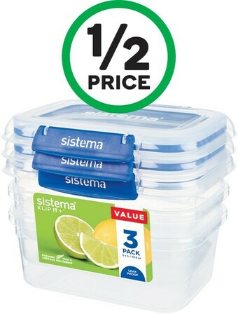 Woolworths Sistema Klip It Plus Rectangle 1 Litre Pk 3 offer