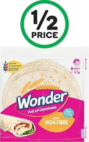 Woolworths Wonder White Wraps 312g Pk 6 offer