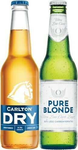 Woolworths Carlton Dry Bottles 6x330ml OR Pure Blonde Bottles 6x355ml offer