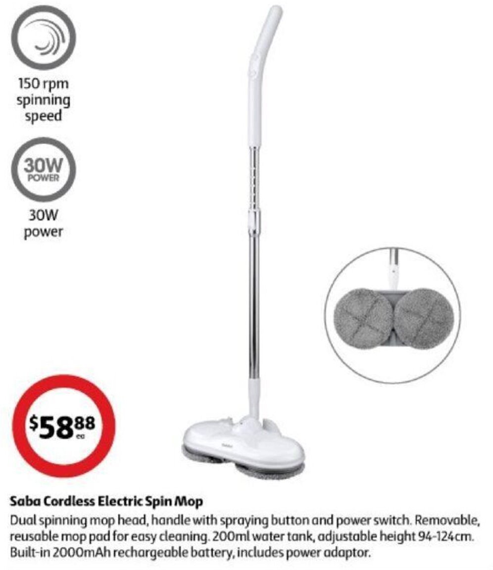 Saba Cordless Electric Spin Mop offer at Coles