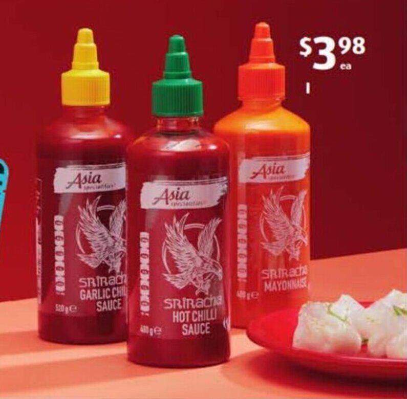 Asia Specialities Sriracha Sauces 520g/480g offer at ALDI