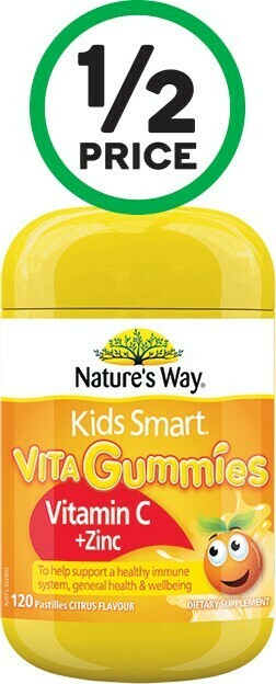 Woolworths Nature’s Way Kids Smart Vita Gummies Vitamin C Plus Zinc or Multivitamin Pk 120* offer