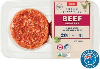 Coles Coles Beef, Thyme & Parsley Burgers 500g offer