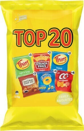 Coles Top 20 Variety Potato Chips 20 Pack 375g offer