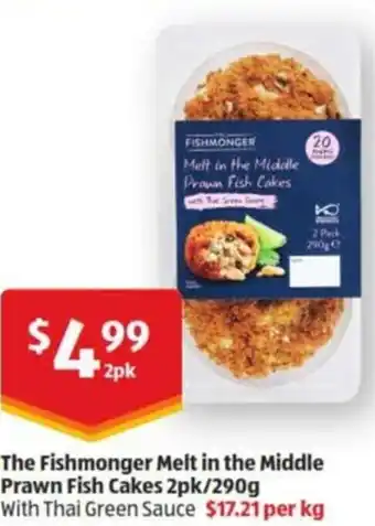 ALDI The Fishermonger Melt in the Middle Prawn Fish Cakes 2pk/290g offer