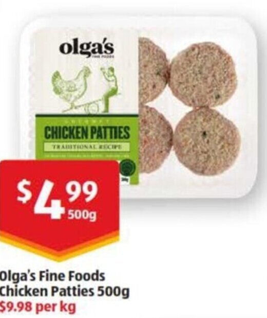 Olga's Fine Foods Chicken Patties 500g offer at ALDI