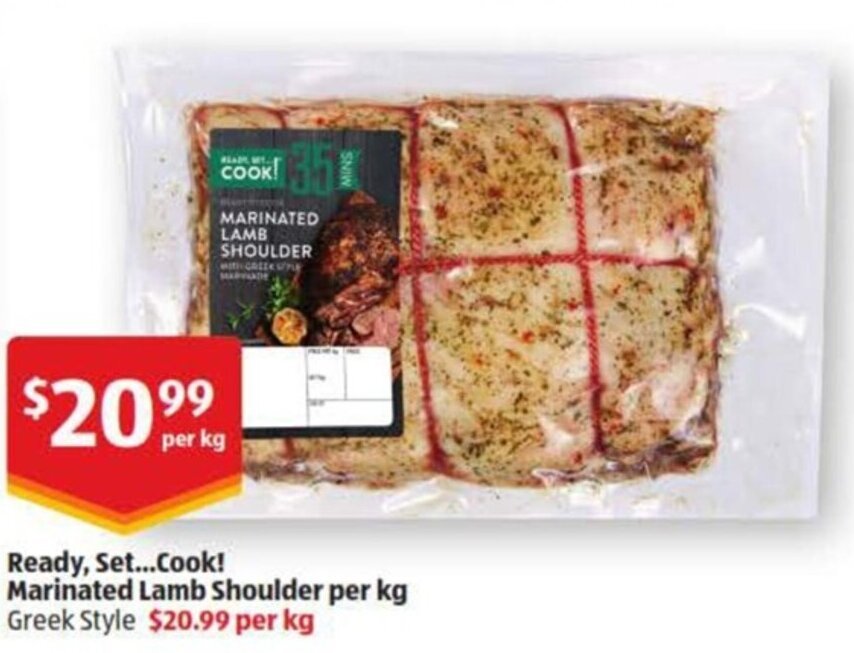 Ready, Set.... Cook! Marinated Lamb Shoulder per kg offer at ALDI
