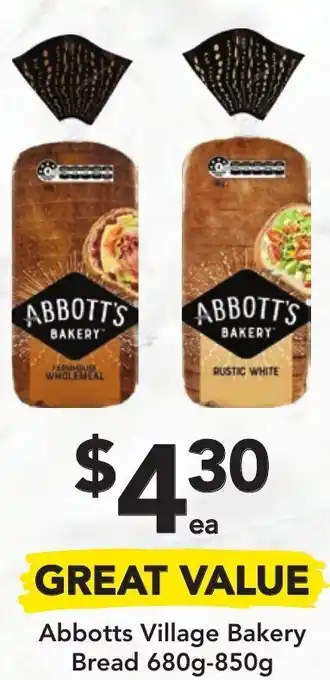 Abbotts Village Bakery Bread 680g-850g