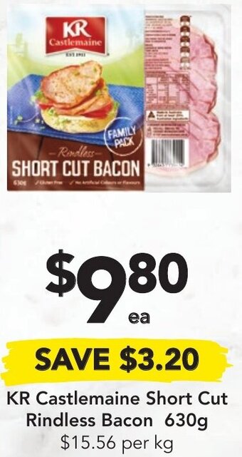 Drakes KR Castlemaine Short Cut Rindless Bacon 630g offer