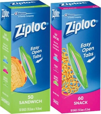 Coles Ziploc Sandwich Bags 50 Pack or Snack Bag 60 Pack offer