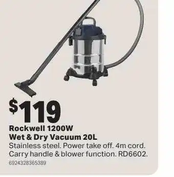 Mitre 10 Rockwell 1200w wet & dry vacuum 20l offer