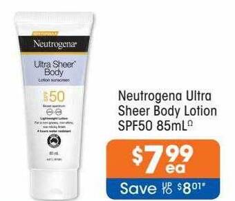 Good Price Pharmacy Neutrogena ultra sheer body lotion spf50 85ml offer