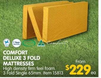 Clark Rubber Comfort deluxe 3 fold mattresses offer