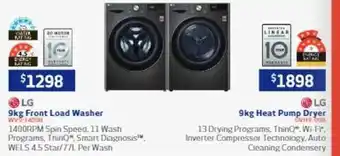 Retravision Lg 9kg front load washer or heat pump dryer offer