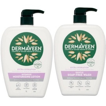 Coles Dermaveen extra hydration gentle soap free wash or intensive moisturising lotion 1 litre offer
