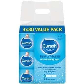 Woolworths Curash water wipes pk 3 x 80 offer