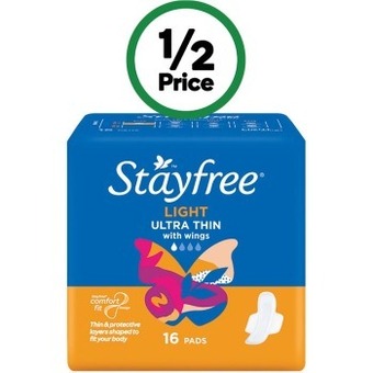 Woolworths Stayfree pads ultra thin pk 10-16 offer