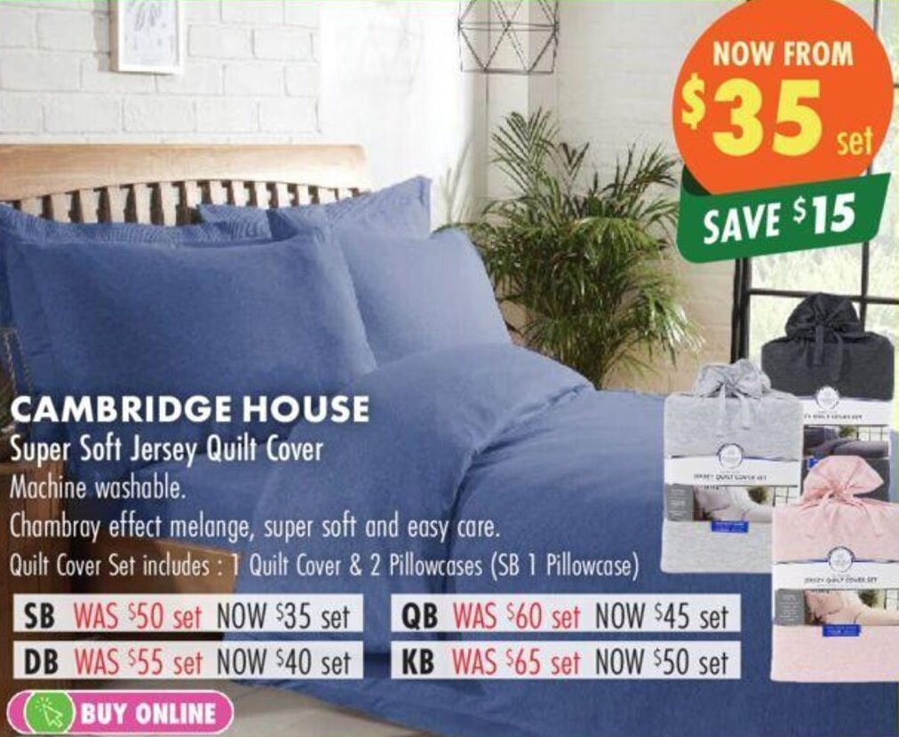 CAMBRIDGE HOUSE Super Soft Jersey Quilt Cover offer at Lincraft