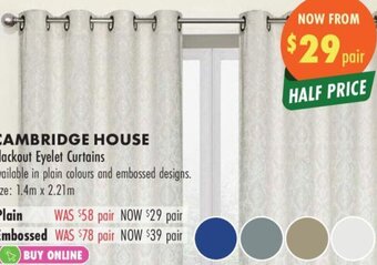 Lincraft CAMBRIDGE HOUSE Blackout Eyelet Curtains offer