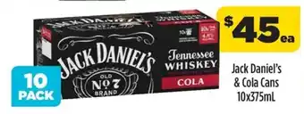 Liquorland Jack Daniel's & Cola Cans 10x375mL offer