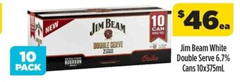 Liquorland Jim Beam White Double Serve 6.7% Cans 10x375mL offer